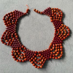 Unique New Red and Orange Beaded Necklace, Indigenous from Brazil